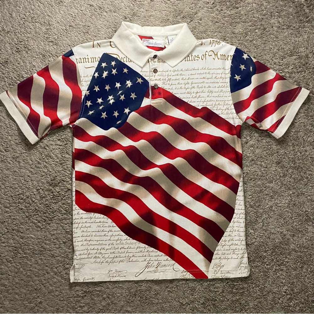 American Summer Clothing Company Mens Polo Small American Flag USA Patriotic